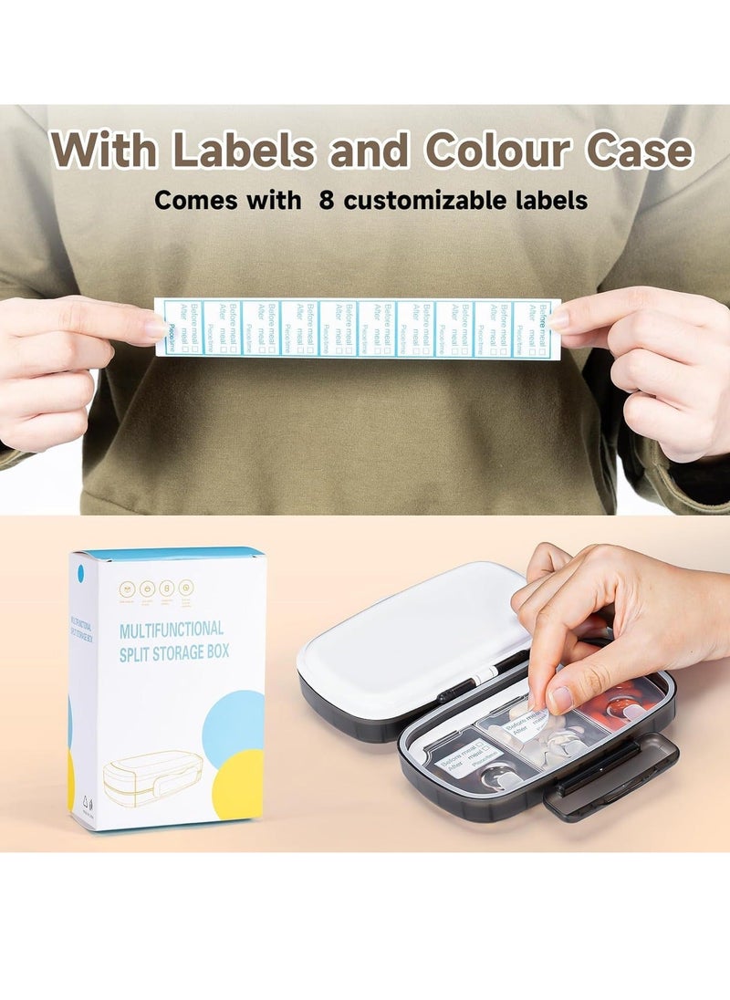 Travel Pill Organizer, Weekly Pill Dispenser 1 Time a Day, Large Pill Box, Moisture Proof 8 Compartment Pill Case, Portable Pill Holder for Medicines, Supplements and Vitamins (Black)