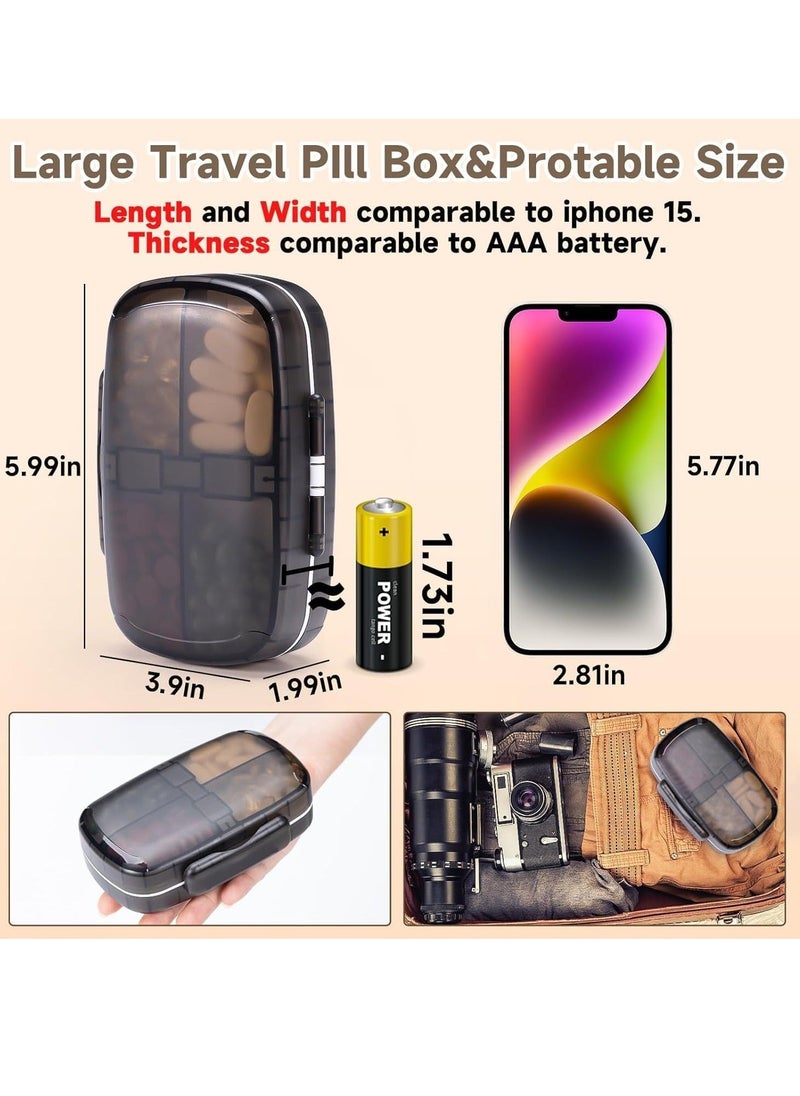 Travel Pill Organizer, Weekly Pill Dispenser 1 Time a Day, Large Pill Box, Moisture Proof 8 Compartment Pill Case, Portable Pill Holder for Medicines, Supplements and Vitamins (Black)