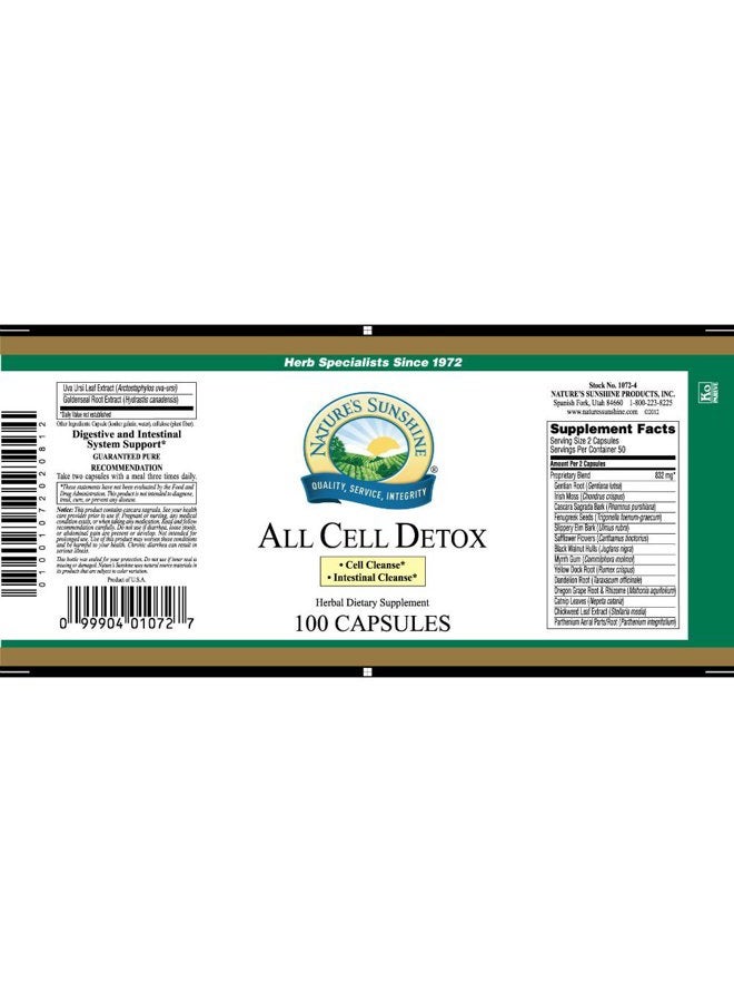 Nature's Sunshine Cellular Detox, 100 Capsules, Kosher | Natural Digestive System Supplement That Helps Facilitate Bowel Movement with Herbs - Image 2