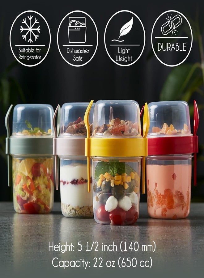 Crystalia 4 Pack 22 oz On The Go Yogurt Parfait Cups with Lids & Spoon, Large Breakfast Plastic Bowls with Topping Cereal Oatmeal Salad or Fruit Container for Snack Box - Image 4