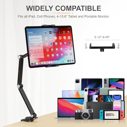 Houele Tablet Stand Holder, Adjustable Foldable Tablet Arm iPad Desk Mount with 360°Rotate Base, Phone Holder iPad Stand for Desk and Bed, Compatible with Tablets, Phones or Other 4-15.6" Device - Image 2