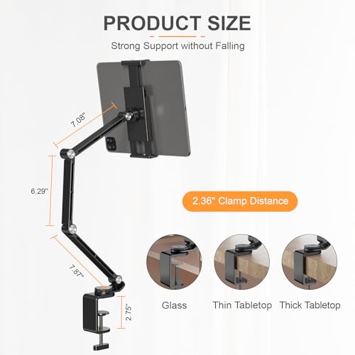 Houele Tablet Stand Holder, Adjustable Foldable Tablet Arm iPad Desk Mount with 360°Rotate Base, Phone Holder iPad Stand for Desk and Bed, Compatible with Tablets, Phones or Other 4-15.6" Device - Image 5