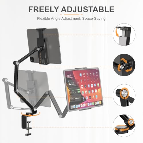 Houele Tablet Stand Holder, Adjustable Foldable Tablet Arm iPad Desk Mount with 360°Rotate Base, Phone Holder iPad Stand for Desk and Bed, Compatible with Tablets, Phones or Other 4-15.6" Device - Image 3