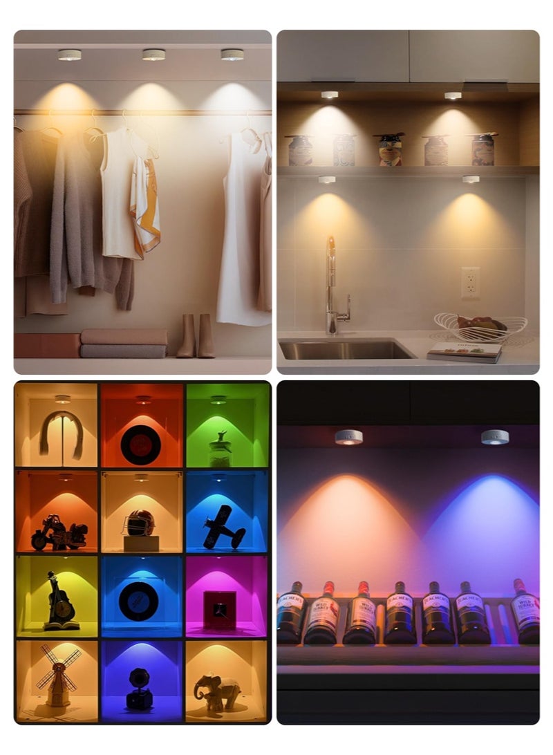 صحرمارت مصباح ليد قابل لإعادة الشحن بمنفذ USB مع جهاز تحكم عن بعد، إضاءة خزانة دائرية، 3 درجات حرارة للألوان + الفضاء اللوني RGB، مصباح كشاف ليد قابل للتعتيم، علبة عرض لاسلكية بإضاءة ليد مع مؤقت - Image 2