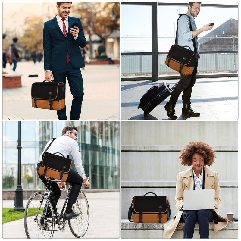 MATEIN 15.6 inch Messenger Bag for School, Briefcase Lightweight Men's Laptop Bag with Adjustable Shoulder Strap, Water Resistant Crossbody Satchel Computer Case for College Work, Black & Brown - Image 2
