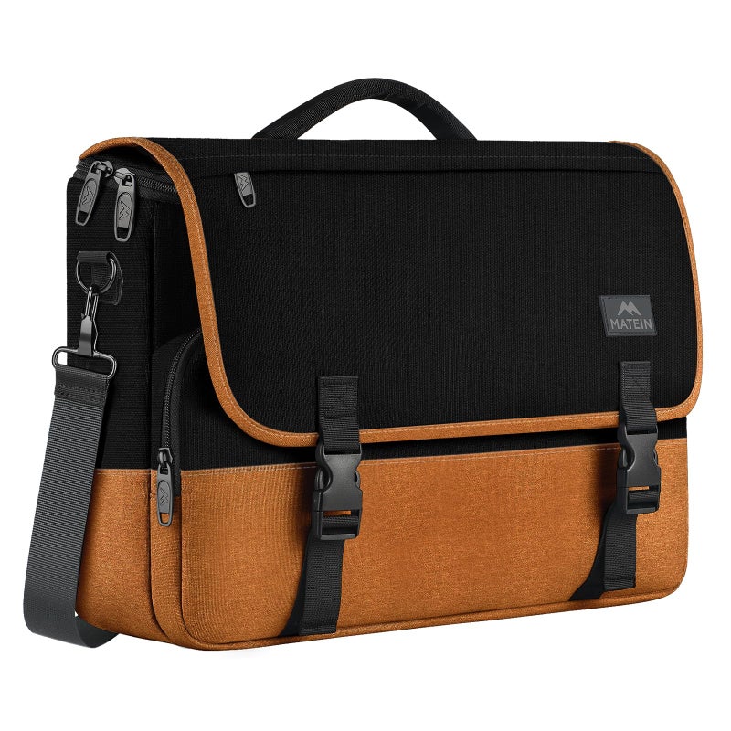 MATEIN 15.6 inch Messenger Bag for School, Briefcase Lightweight Men's Laptop Bag with Adjustable Shoulder Strap, Water Resistant Crossbody Satchel Computer Case for College Work, Black & Brown - Image 1