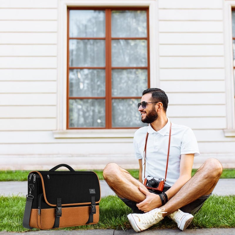 MATEIN 15.6 inch Messenger Bag for School, Briefcase Lightweight Men's Laptop Bag with Adjustable Shoulder Strap, Water Resistant Crossbody Satchel Computer Case for College Work, Black & Brown - Image 3