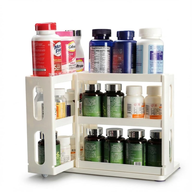 Dutiplus Medicine Organizer 2 Three-Decker Shelves Cabinet Storage Rack Organizer for Holding Vitamins, Supplements Cosmetics (9â€H x 5.8â€W x 10.4â€D) (Natural White) - Image 1