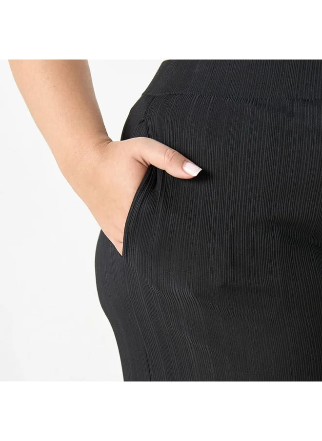 Ulla Popken Plus Size Ulla Popken Textured Wide Leg Pants with Pockets