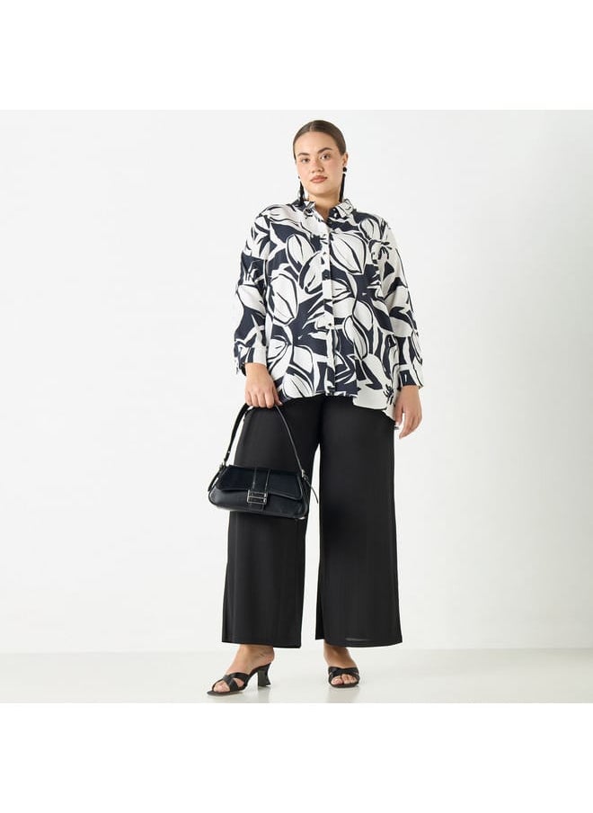 Ulla Popken Plus Size Ulla Popken Textured Wide Leg Pants with Pockets  - Image 2