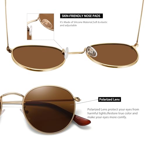 MEETSUN Small Round Polarized Sunglasses for Women Men Classic Retro Metal Frame UV Protection Gold Grey Brown Leopard - Image 5