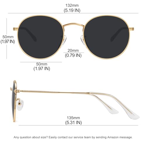 MEETSUN Small Round Polarized Sunglasses for Women Men Classic Retro Metal Frame UV Protection Gold Grey Brown Leopard - Image 4