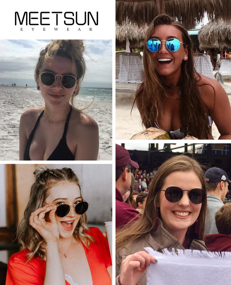 MEETSUN Small Round Polarized Sunglasses for Women Men Classic Retro Metal Frame UV Protection Gold Grey Brown Leopard - Image 3