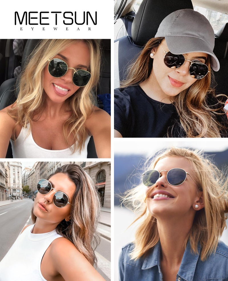 MEETSUN Small Round Polarized Sunglasses for Women Men Classic Retro Metal Frame UV Protection Gold Grey Brown Leopard - Image 2