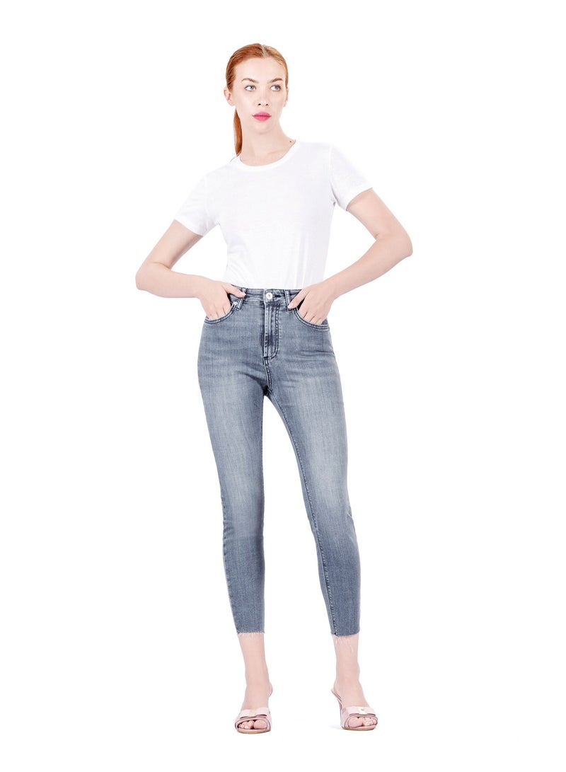 Web Denim Web Denim Women's Mid Rise Skinny Jeans - Cut Hem Stretchable Denim Pants  - Image 1