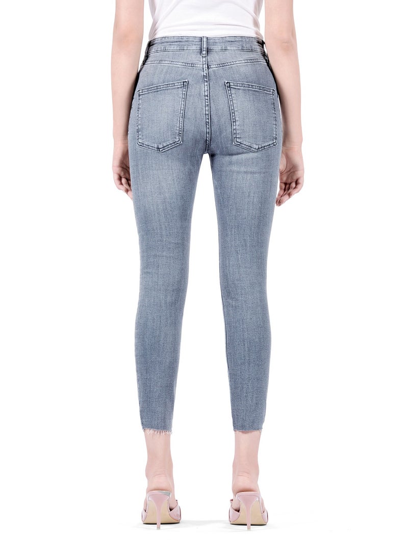 Web Denim Web Denim Women's Mid Rise Skinny Jeans - Cut Hem Stretchable Denim Pants  - Image 3