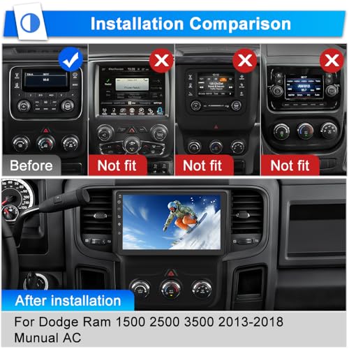Votheon Radio Upgrade for Dodge RAM 1500 2500 3500 2013 2014 2015 2016 2017 2018,Android 13 2GB+64GB for Ram Pickup with CarPlay Android Auto WiFi,SWC,FM,AM,Backup Camera(Only fit Manual AC) - Image 2