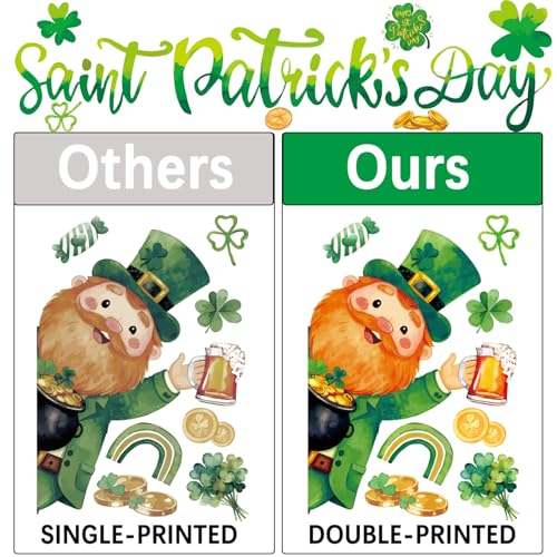 FCZon Star 90PCS St Patricks Day Window Clings,Reusable St Patricks Day Decorations,Double Sided Green Shamrock Window Clings,Irish Static Saint Patrick's Stickers for Glass,St Patrick’s Day Decor(9 Sheets) - Image 4