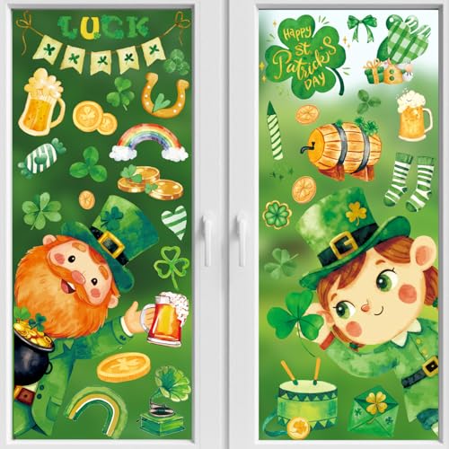 FCZon Star 90PCS St Patricks Day Window Clings,Reusable St Patricks Day Decorations,Double Sided Green Shamrock Window Clings,Irish Static Saint Patrick's Stickers for Glass,St Patrick’s Day Decor(9 Sheets) - Image 1