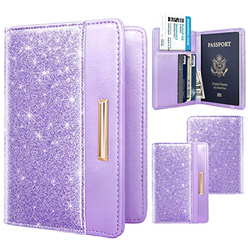 Coco Rossi Passport Holder Cover,Traveling Passport Case Glitter Cute Passport Wallet for Women Purple - Image 2