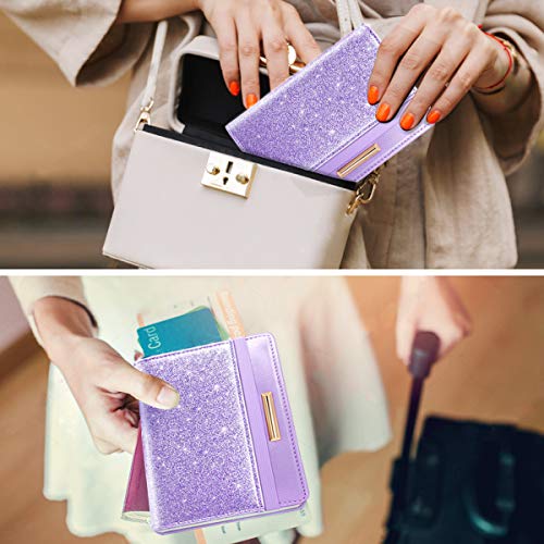 Coco Rossi Passport Holder Cover,Traveling Passport Case Glitter Cute Passport Wallet for Women Purple - Image 4