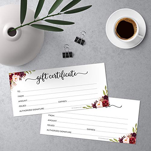 321Done Floral Blank Gift Certificates (Set of 24) 4x9 for Small Business, Holiday, Christmas Voucher, Spa, Salon - Rustic Red Roses White Script - Made in USA - Image 3