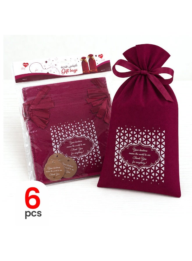 Habibi Party 6 Pieces Gift Pouch Set with Ribbon – Maroon Color for Gift Packaging, Jewelry & Party Use - Image 1