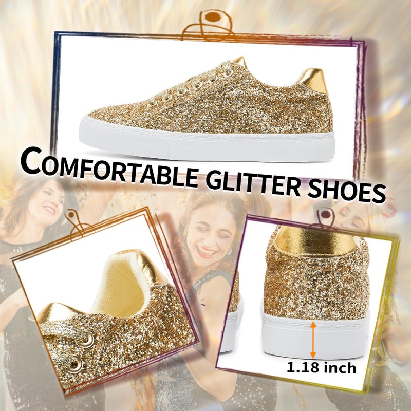 Jeekopeg Glitter Sparkly Fashion Sneakers Shoes Shiny Casual Shoes Bling Sequin Concert Low Cut Lace up Shoes(Gold Glitter,9 Women/7.5Men) - Image 5