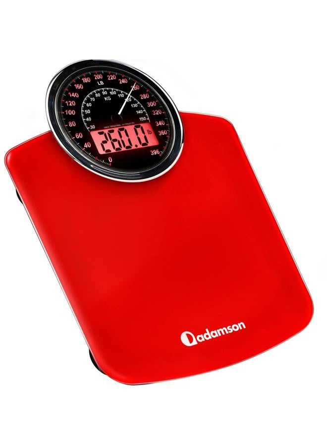 Adamson Hybrid 2-in-1 Analog & Digital Weighing Scale for Body Weight up to 400lbs - Thick Tempered Glass - Extra Large Display - Easy to Read Digital Bathroom Scale - New - Red - Image 1