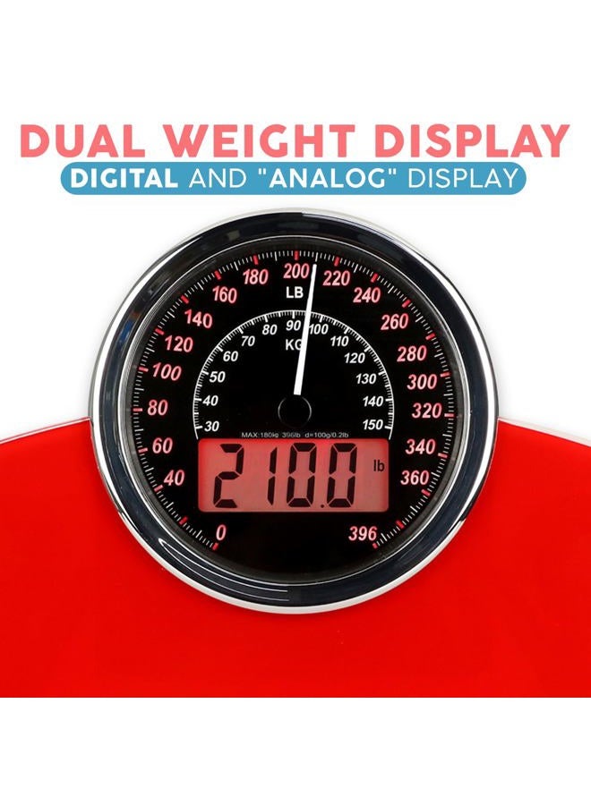 Adamson Hybrid 2-in-1 Analog & Digital Weighing Scale for Body Weight up to 400lbs - Thick Tempered Glass - Extra Large Display - Easy to Read Digital Bathroom Scale - New - Red - Image 3
