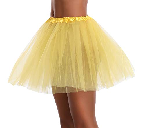 v28 Women's, Teen, Adult Classic Elastic 3, 4, 5 Layered Tulle Tutu Skirt (One Size, 3Layer-Yellow) - Image 2