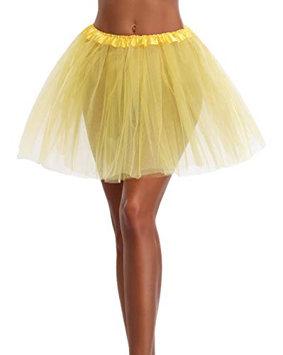v28 Women's, Teen, Adult Classic Elastic 3, 4, 5 Layered Tulle Tutu Skirt (One Size, 3Layer-Yellow) - Image 4