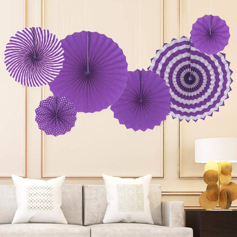 AMFIN® Decoration Paper Fans for Birthday Party - Pack of 6 (Purple) - Image 3