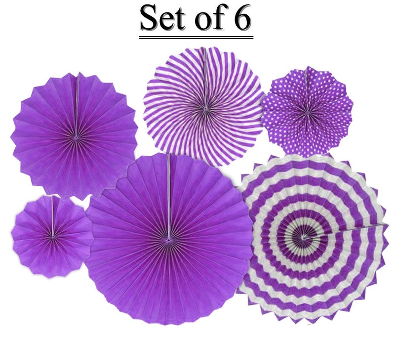 AMFIN® Decoration Paper Fans for Birthday Party - Pack of 6 (Purple) - Image 4