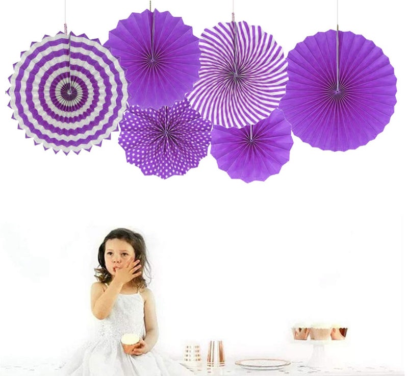 AMFIN® Decoration Paper Fans for Birthday Party - Pack of 6 (Purple) - Image 1