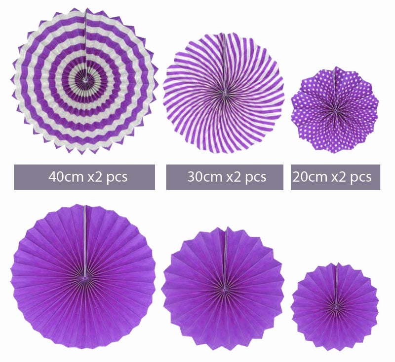 AMFIN® Decoration Paper Fans for Birthday Party - Pack of 6 (Purple) - Image 2