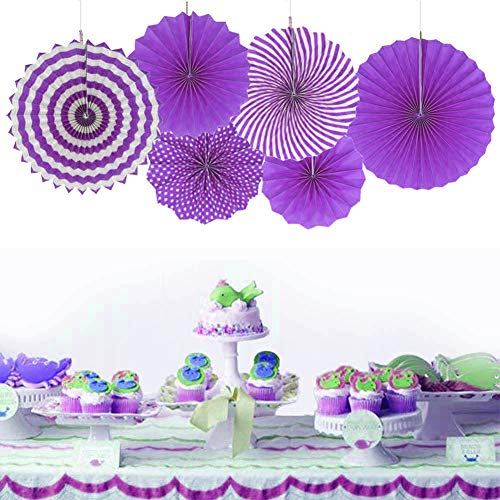 AMFIN® Decoration Paper Fans for Birthday Party - Pack of 6 (Purple) - Image 5