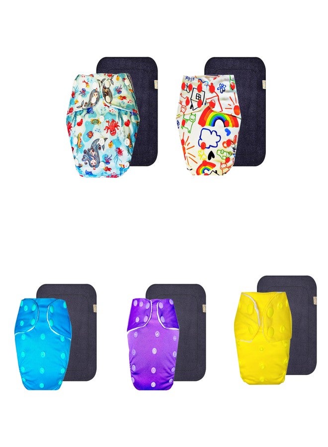Dumbledo Premium Cloth Diaper with Gray Insert (Pack of 5) | Dry Feel and Comfortable | Reusable & Washable | Adjustable Snaps | Designed by Moms | 3 Months - 3 Years | Unisex Baby - Image 1