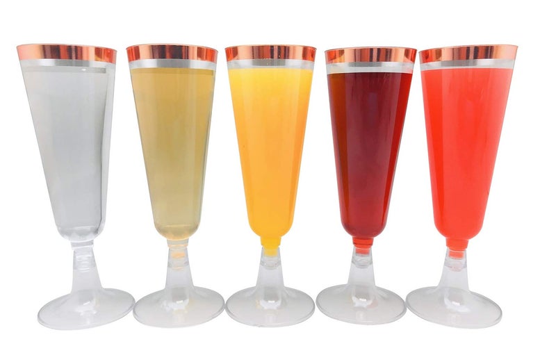 Oojami 70pc Glitter Plastic Classicware Glass Like Champagne Wedding Parties Toasting Flutes Party Cocktail Cups Rose Gold Rimmed