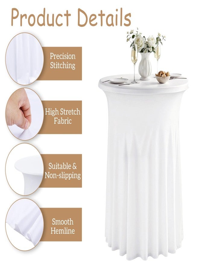 Xosjska 2 Pack 32 x 43 Inch Round Spandex Cocktail Tablecloths with Skirt Fitted Elastic Cocktail Tablecloth for High Top Bar, Wedding, Party, Events, White - Image 3