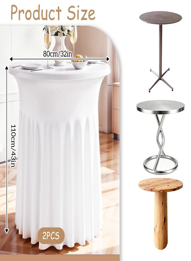 Xosjska 2 Pack 32 x 43 Inch Round Spandex Cocktail Tablecloths with Skirt Fitted Elastic Cocktail Tablecloth for High Top Bar, Wedding, Party, Events, White - Image 2