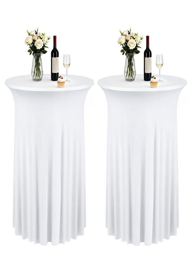 Xosjska 2 Pack 32 x 43 Inch Round Spandex Cocktail Tablecloths with Skirt Fitted Elastic Cocktail Tablecloth for High Top Bar, Wedding, Party, Events, White - Image 1