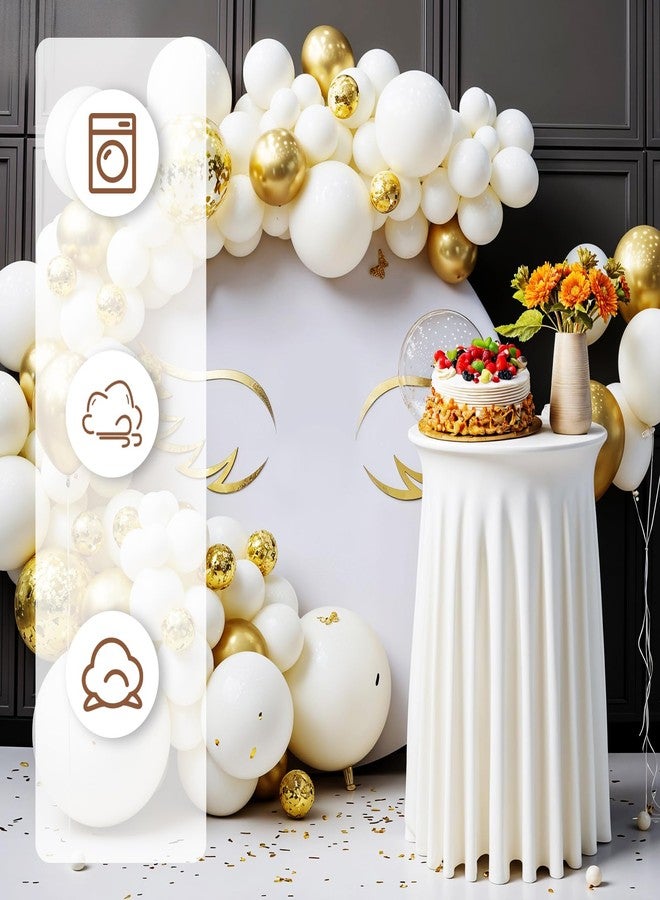 Xosjska 2 Pack 32 x 43 Inch Round Spandex Cocktail Tablecloths with Skirt Fitted Elastic Cocktail Tablecloth for High Top Bar, Wedding, Party, Events, White - Image 4
