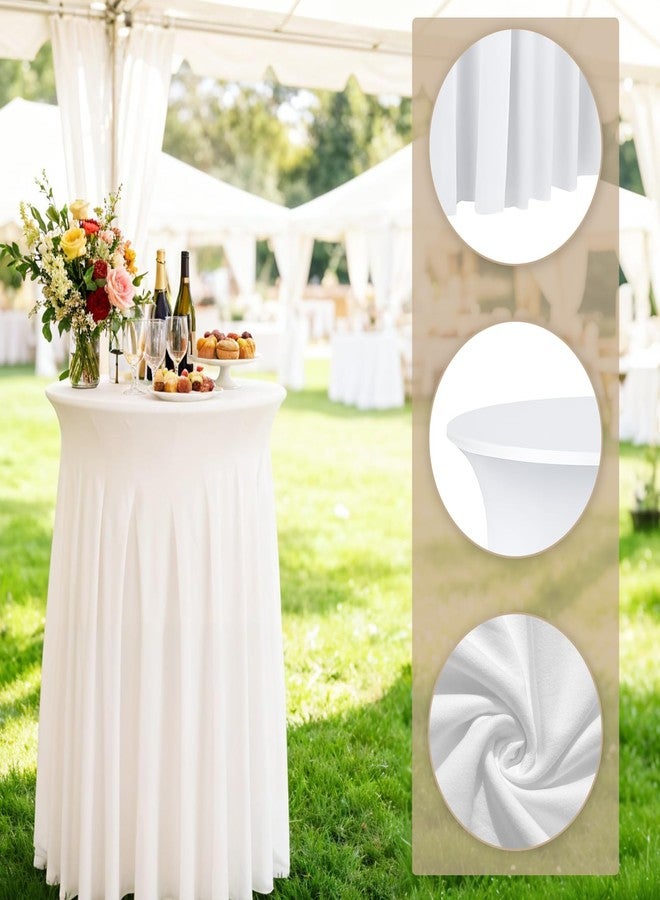 Xosjska 2 Pack 32 x 43 Inch Round Spandex Cocktail Tablecloths with Skirt Fitted Elastic Cocktail Tablecloth for High Top Bar, Wedding, Party, Events, White - Image 5
