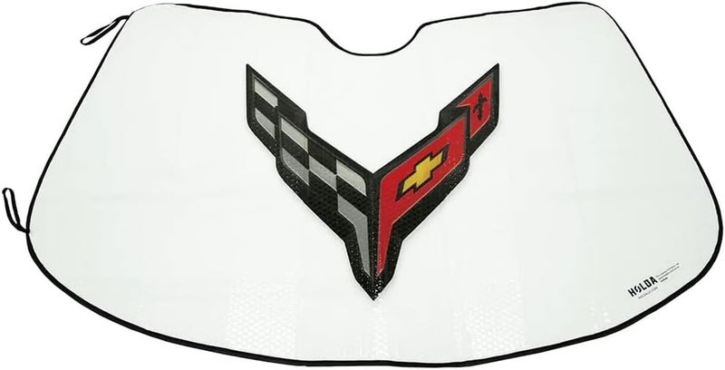 SR1 Performance C8 Corvette Folding Sunshade - Insulated Windshield Shade with Flags Logo for 2020-2024 Stingray, Z06 - Image 1