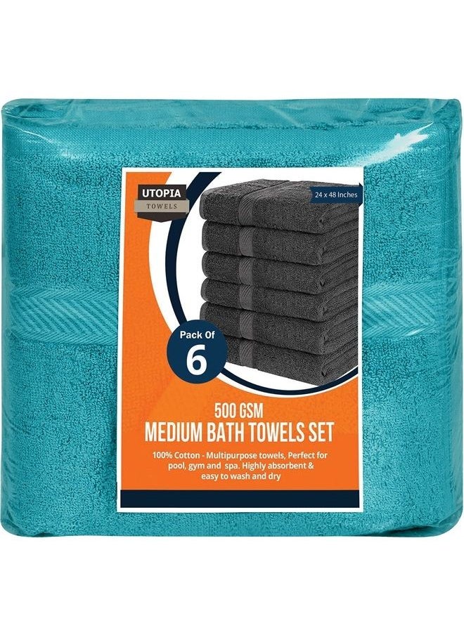 Utopia Towels - 6 Pack Medium Bath Towel Set, 100% Ring Spun Cotton (24 x 48 Inches) Medium Lightweight and Highly Absorbent Quick Drying Towels, Premium Towels for Hotel, Spa and Bathroom (Turquoise) - Image 1