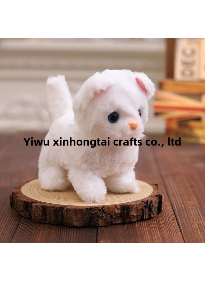 Electric Simulation Plush Cat Electronic Pet Garfield Wagging Tail Will Go Will Call Children's Toys-Specifications:Cute Little White Cat ((squeaks Are The Same As The Dog Barking) Not The Cat Barking  - Image 1