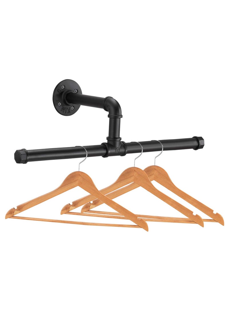 Elibbren Industrial Pipe Floating Clothing Rack Wall Mounted, Commercial or Residential Wardrobe Clothes Display, Heavy Duty Rustic Vintage Steel Black Metal Garment Bracket Frame, 1 Pack