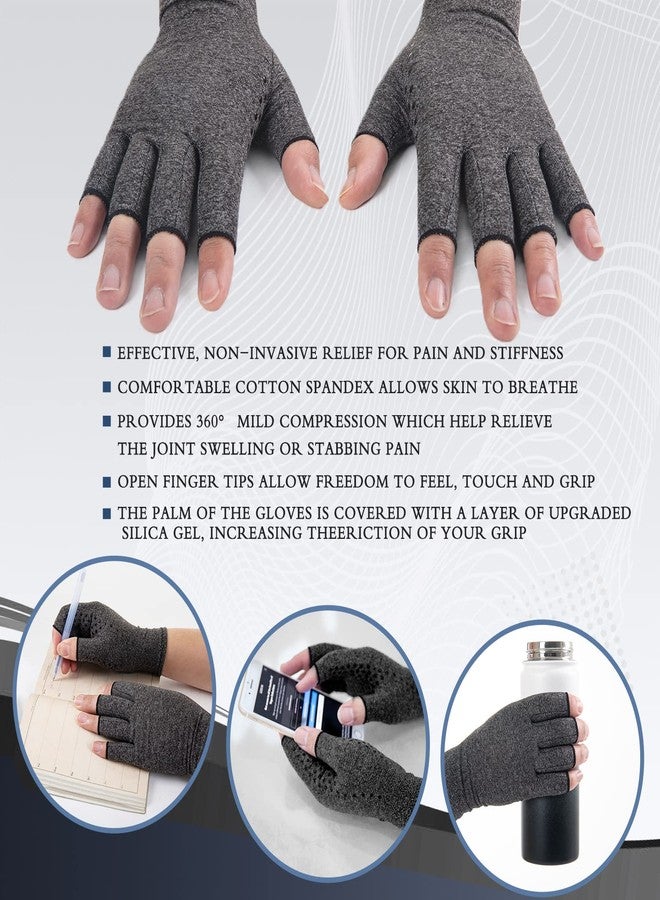 HENOTIC Arthritis Compression Gloves for Women Men, Anti-Slip Glue Dot & Fingerless Breathable & Moisture Wicking Compression Gloves for Relieving Rheumatoid Pains, Joint Swell, etc - Image 2