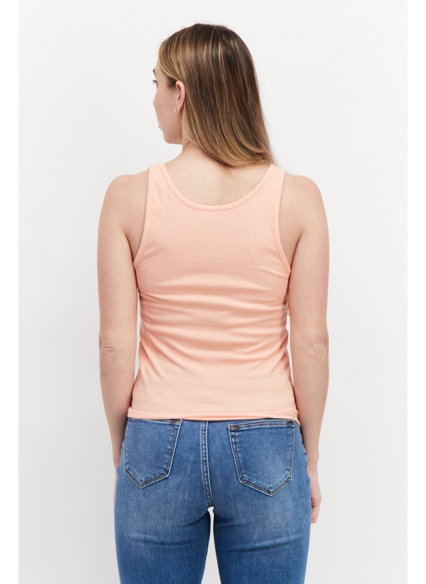 Cotton On Women V-Neck Sleeveless Plain Top, Peach  - Image 4